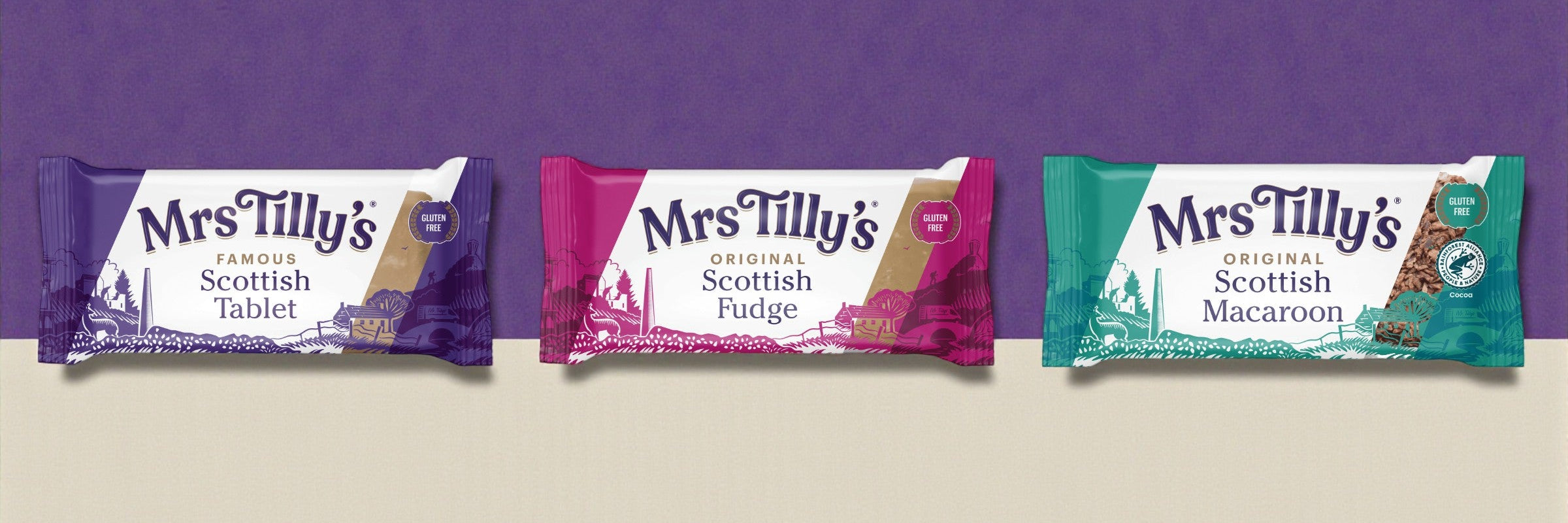 Traditional Scottish confectionery - Fudge, Tablet and Macaroon bars in cases - Mrs Tillys