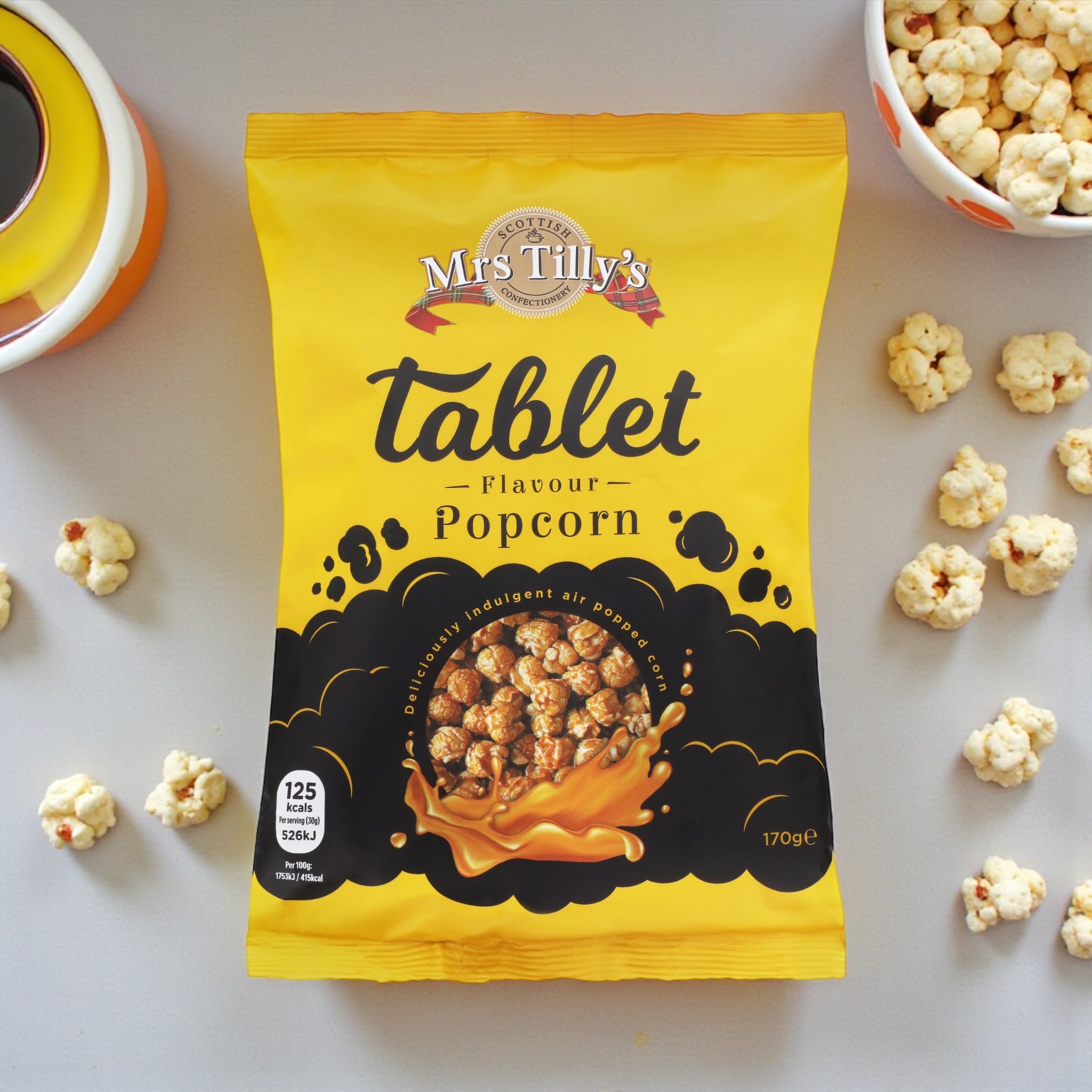 Mrs Tilly's Tablet Popcorn 170g Bag Lifestyle Shot