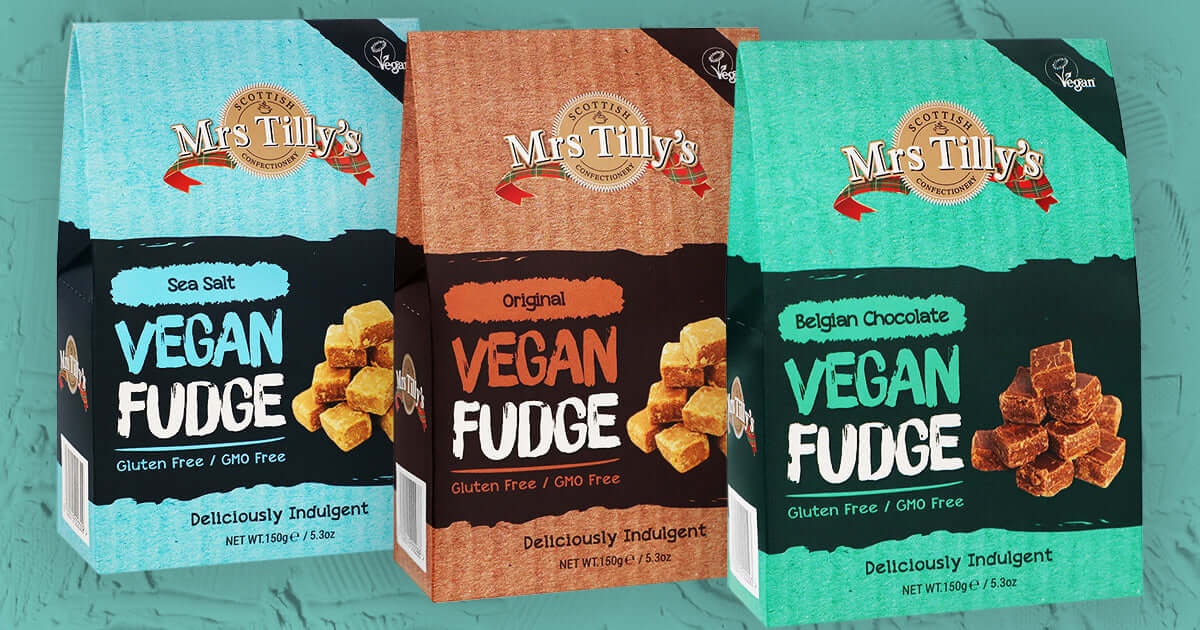 Mrs Tillys Vegan Fudge UK Range, original, Belgian chocolate, and sea salt vegan fudge gift boxes