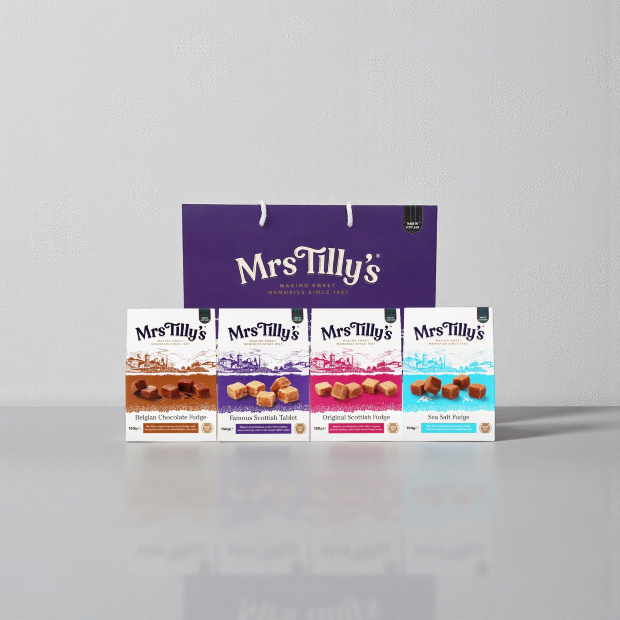 Mrs Tilly’s Classic Scottish Fudge & Tablet Gift Bag – 4 Box Selection