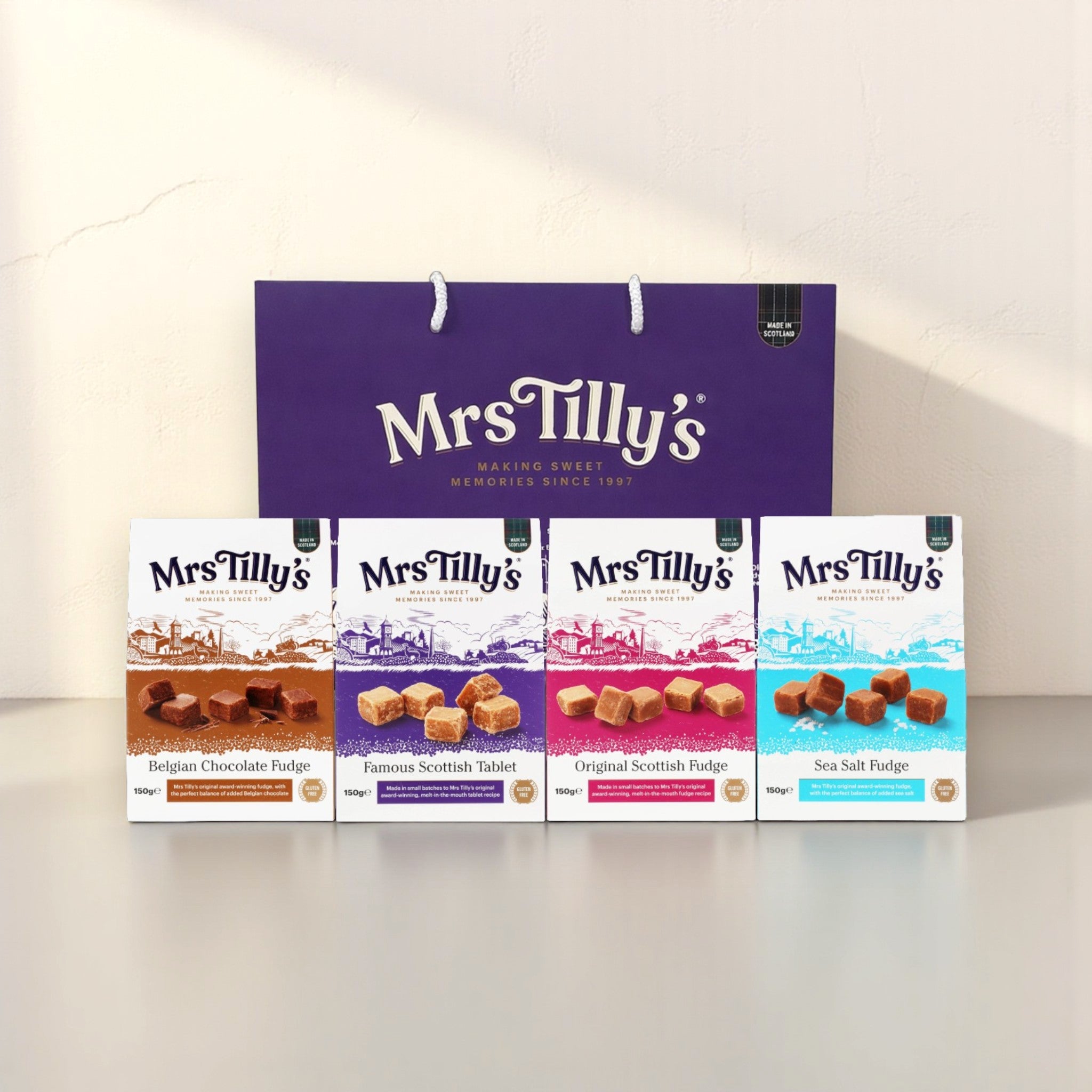 Mrs Tilly’s Classic Scottish Fudge & Tablet Gift Bag – 4 Box Selection