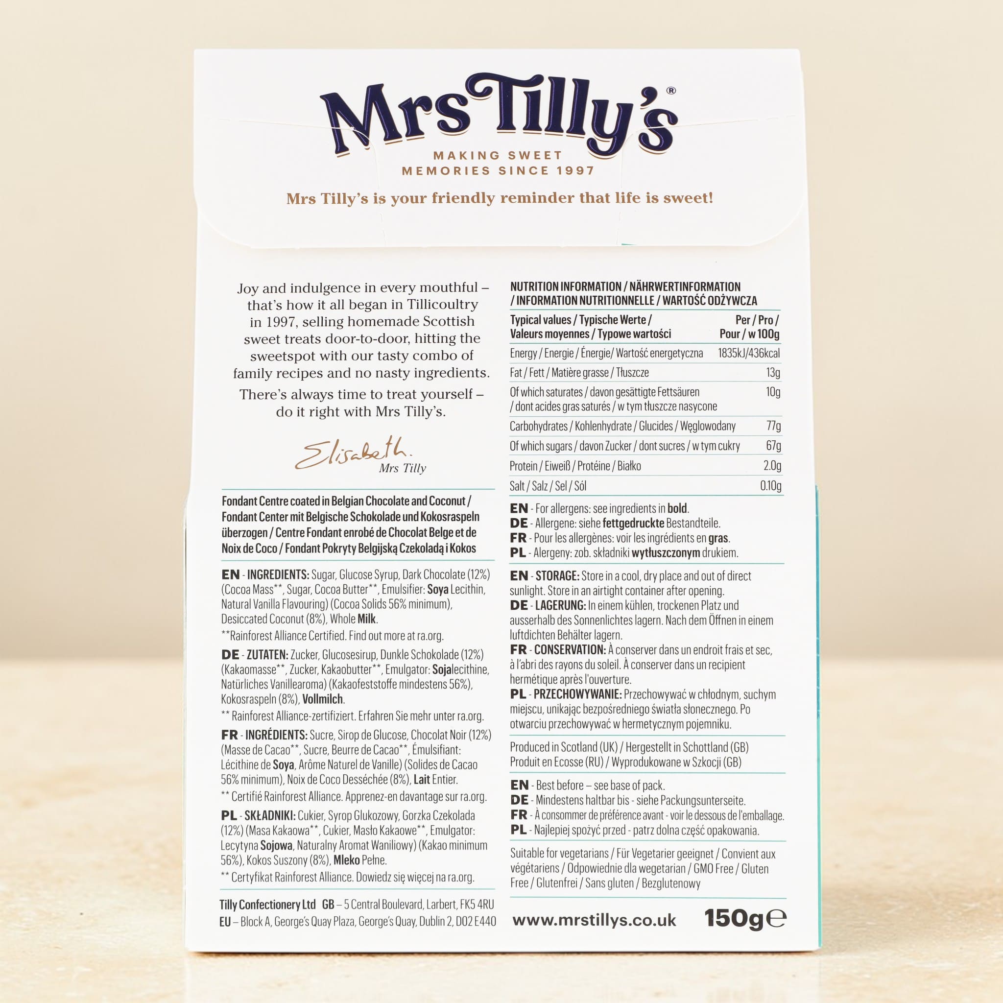 Back of Mrs Tilly's Scottish Macaroon 150g Gift Box