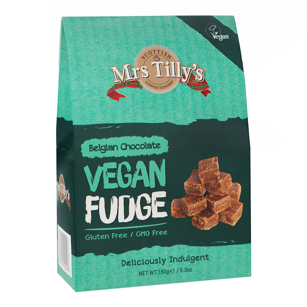 Mrs Tillys Belgian Chocolate Vegan Fudge Gift Box, 150g, Front View of package